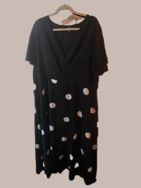 Black Polka Dot Midi Dress - V-Neck Wrap Style